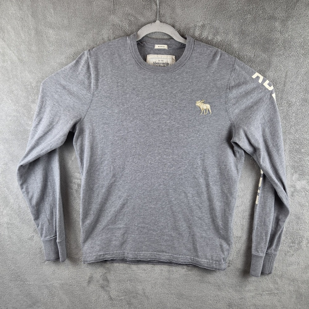 Vintage Abercrombie Fitch Muscle Moose Pullover Men Large Gray Y2K 90s Preppy